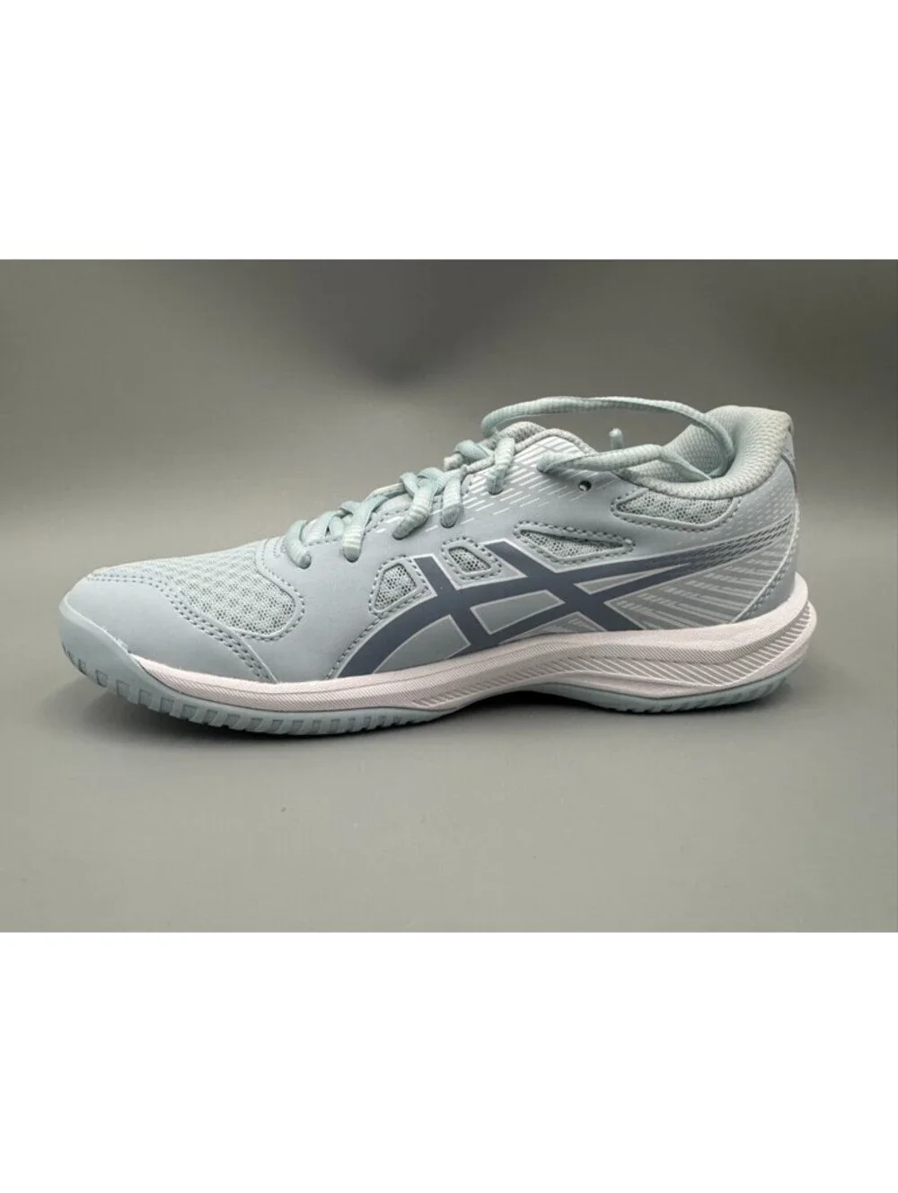 Women’s ASICS Upcourt 6 Volleyball Shoes, Cool Grey/Grey Blue, Size 6.5 w/Box